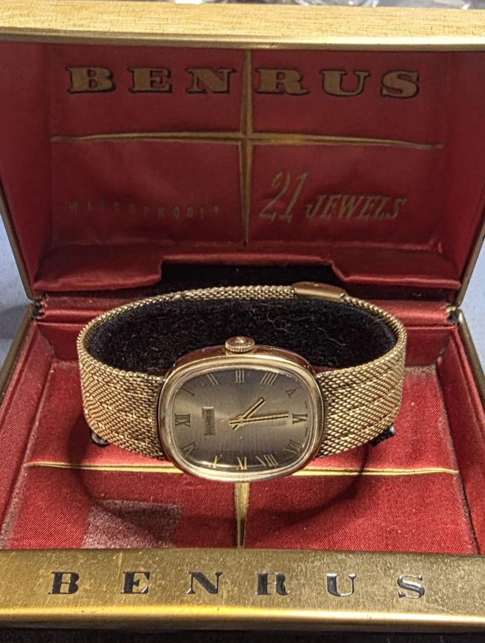 Benrus Gold Mesh Bracelet Watch - Gold Dial